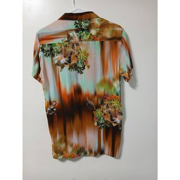 David naman mens small flower garden art wear rust lightweight viscose shirt - Picture 3 of 6